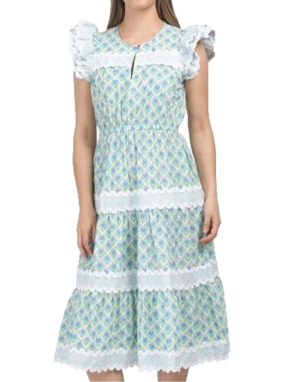 Sail to Sable Miami Blue Heart-Print Ruffle Dress NWT Size XL